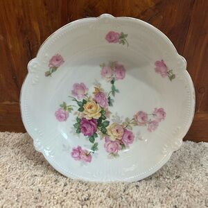 Beautiful Vintage Rose Patterned 9.5” Shallow Bowl Made in Germany